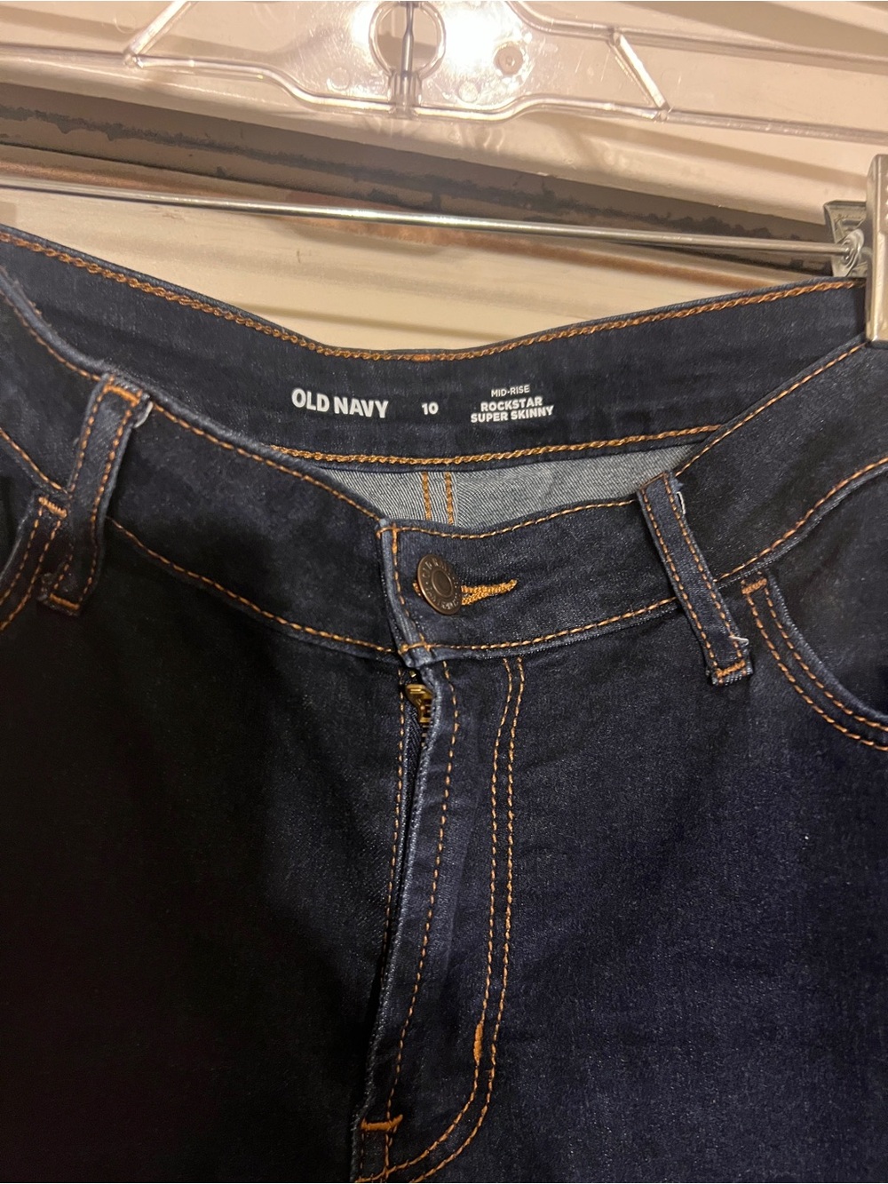 Old Navy Women's Rockstar Super Skinny Jeans - Dark Indigo with Orange Stitching